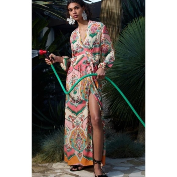 ZARA PRINTED WRAP KIMONO STYLE DRESS WITH POCKETS - Picture 6 of 16